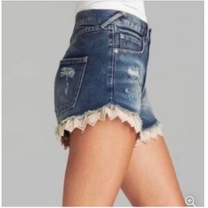 Free People Denim Lace Trim Women Shorts 28